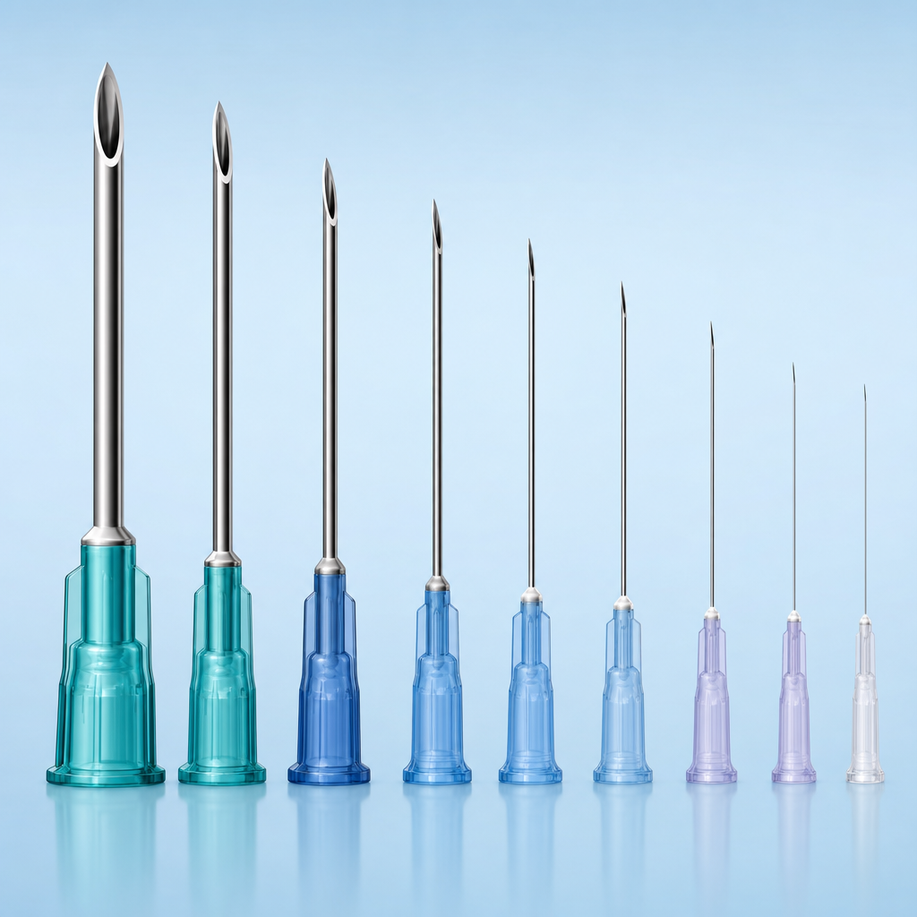 Comparison of needle gauges from thick drawing needles to finer injection needles