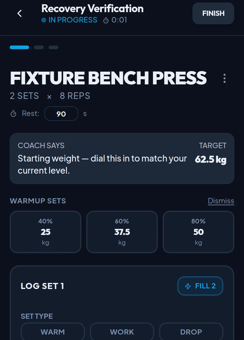 Actual Manaforge sample mobile workout screen